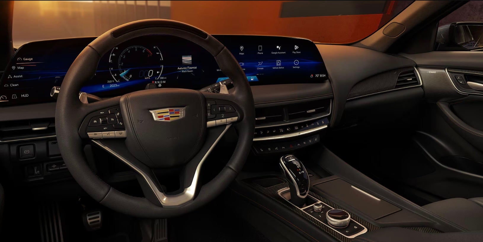 Steering wheel of new 2026 Cadillac CT5 for sale near Fort Worth, TX