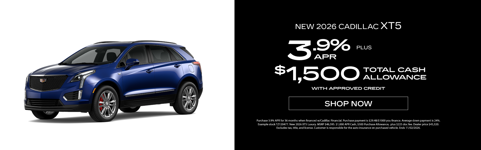 New 2026 Cadillac XT5 offer in Weatherford, TX